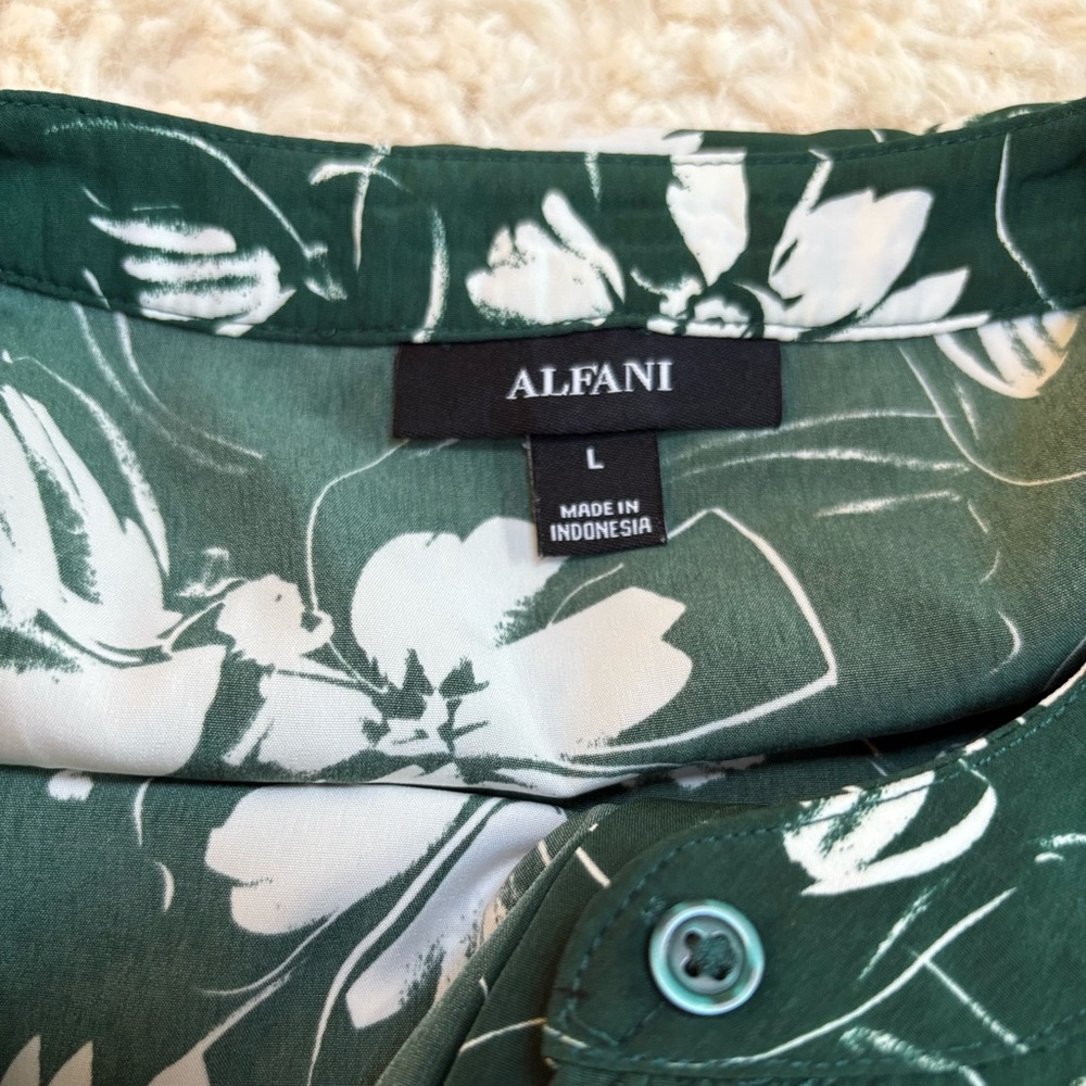 Alfani Dark Hunter Green Floral Blouse - Picture 9 of 11